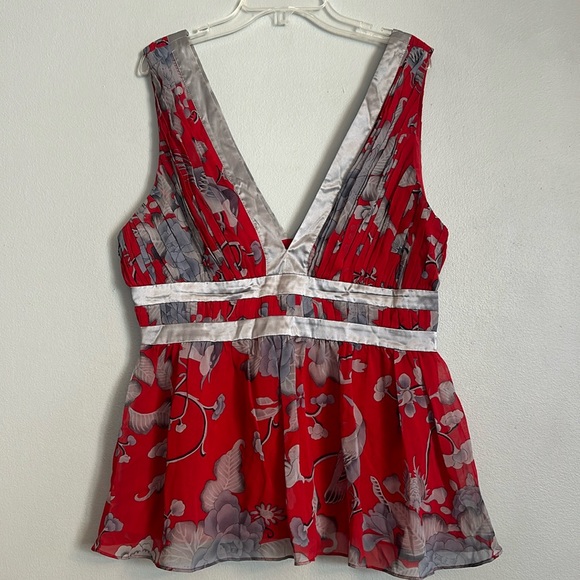 Arden B. women red camisole 100% silk tan top with gray & black flowers - Picture 1 of 8